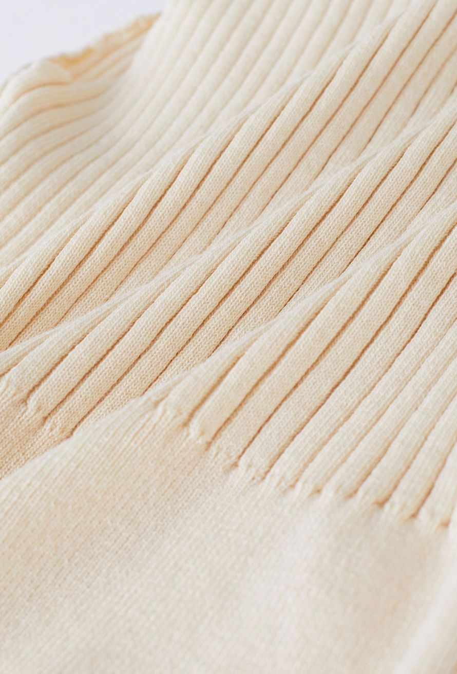 Knot Halter Neck Knit Crop Top in Sand