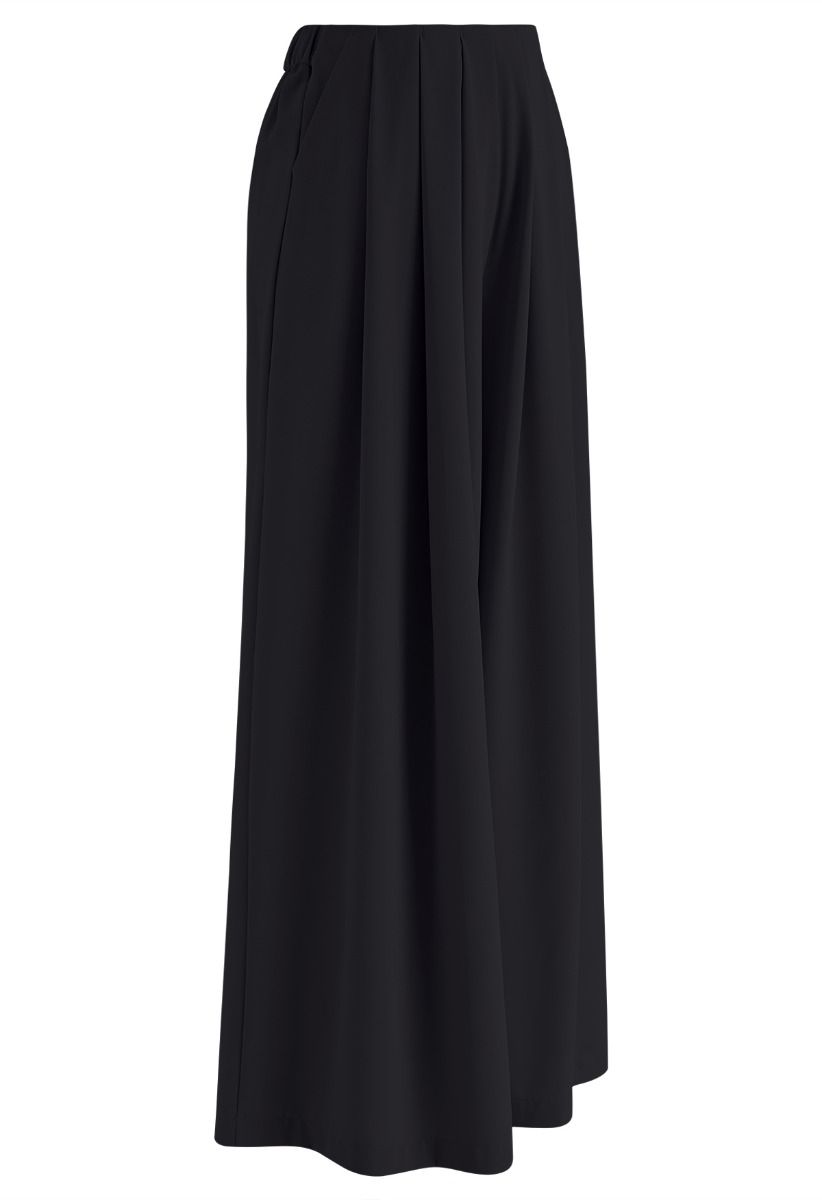 Fanciful Pleats Wide-Leg Pants in Black