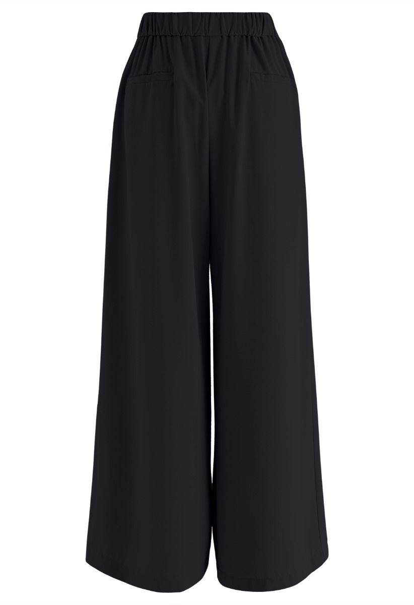 Fanciful Pleats Wide-Leg Pants in Black