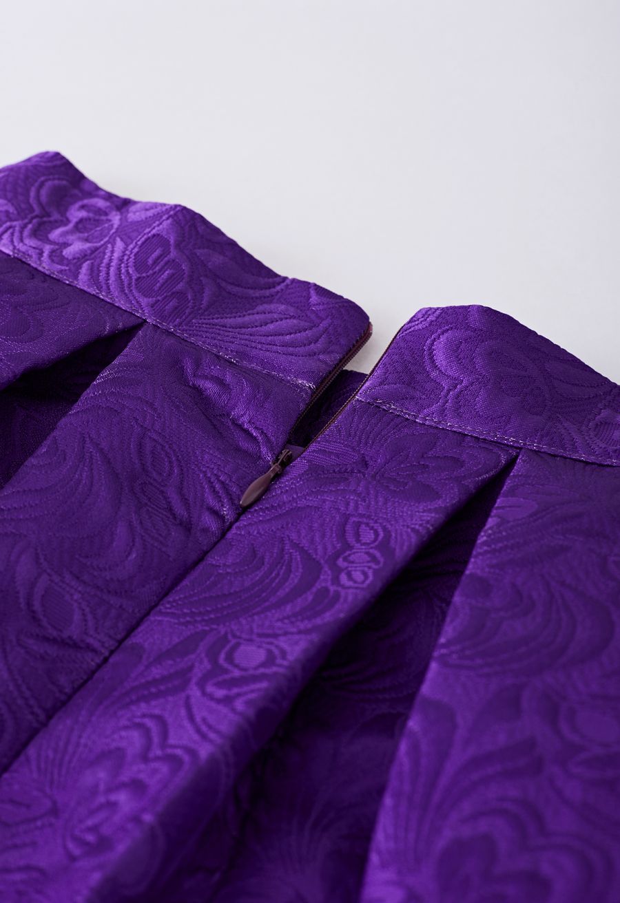 Noble Embossed Floral Jacquard Midi Skirt in Purple