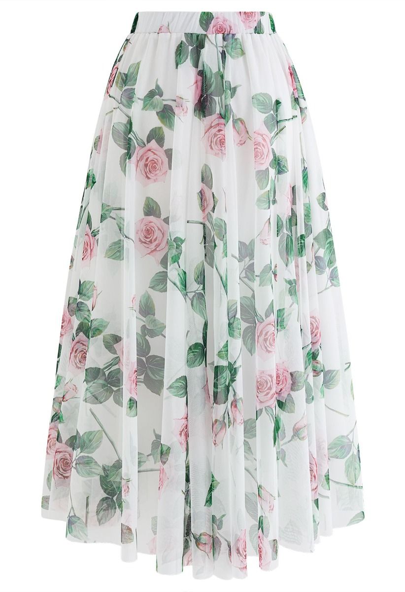 Timeless Rose Mesh Tulle Midi Skirt
