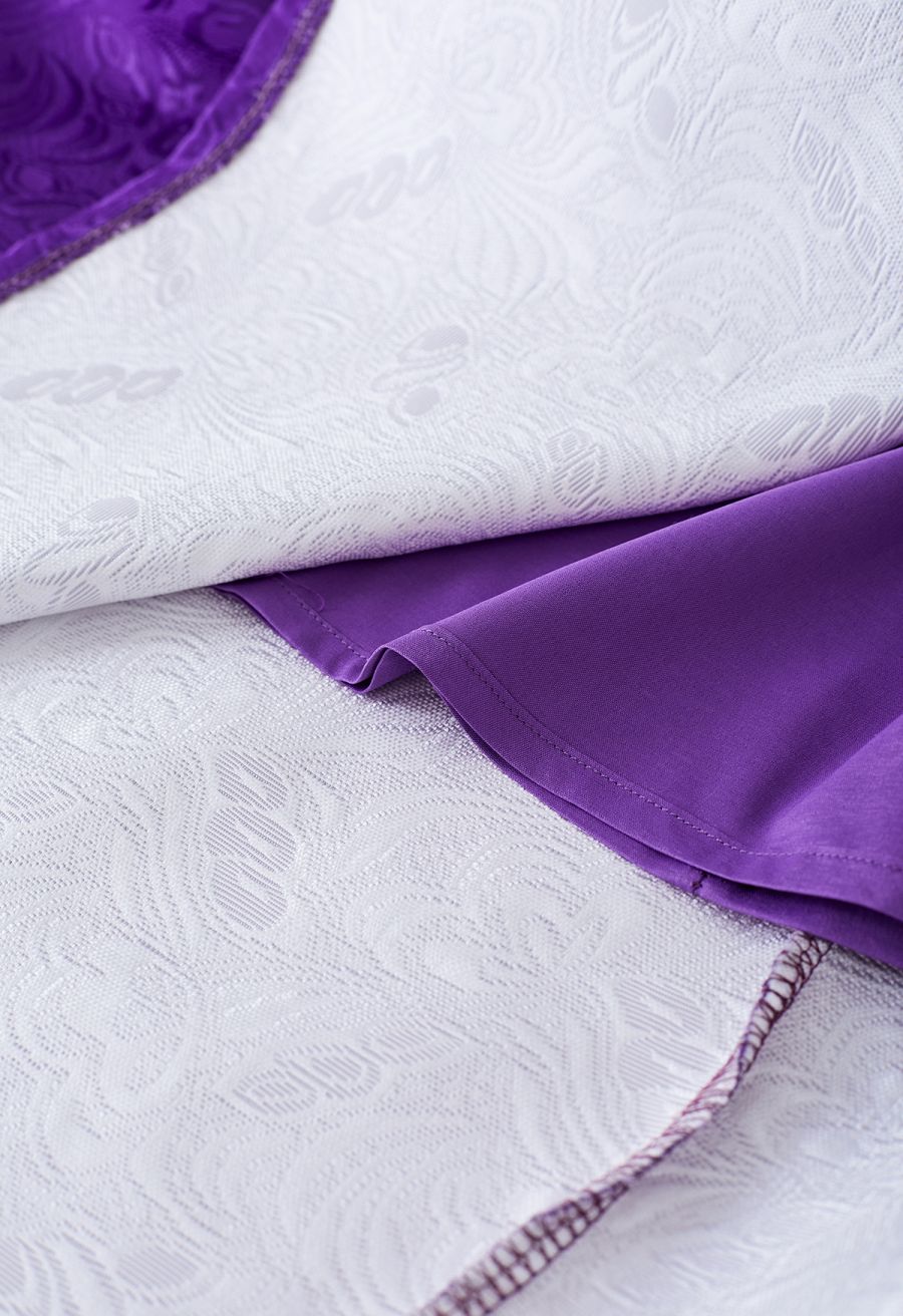 Noble Embossed Floral Jacquard Midi Skirt in Purple