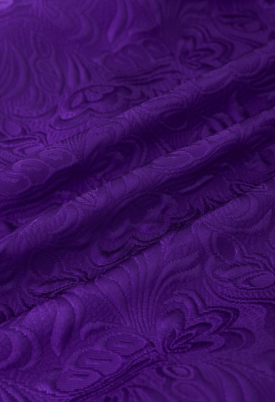 Noble Embossed Floral Jacquard Midi Skirt in Purple
