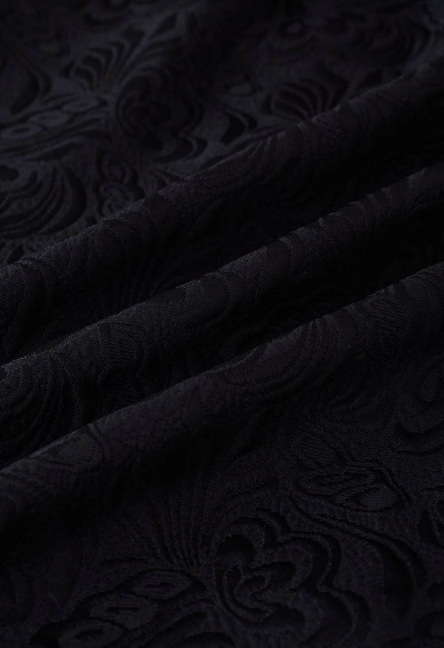 Noble Embossed Floral Jacquard Midi Skirt in Black