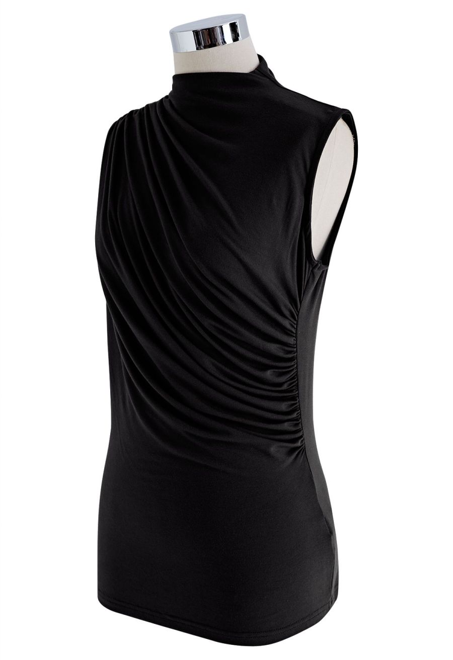 Ruched Detail Sleeveless Top in Black