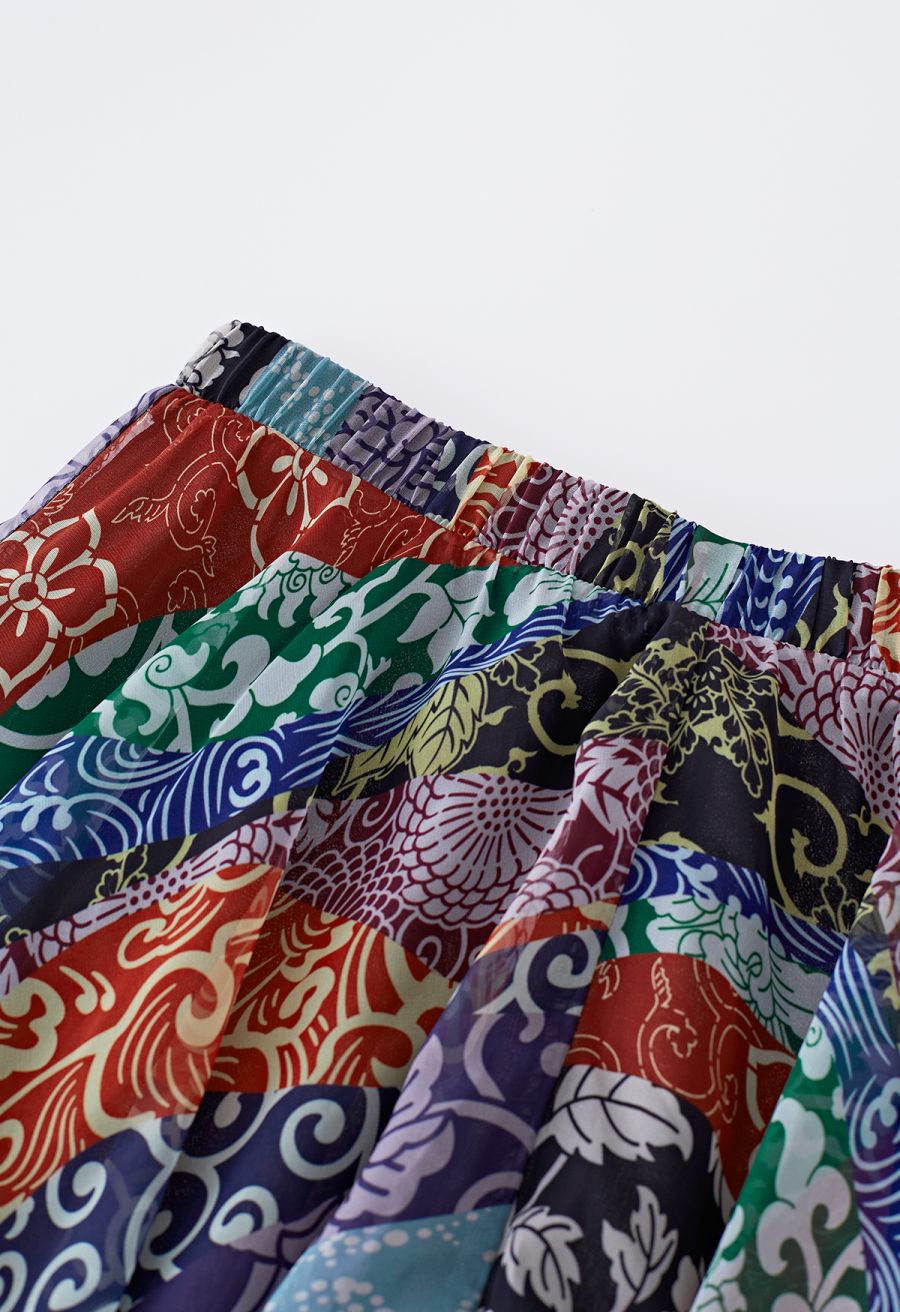 Bohemian Blossom Print Chiffon Maxi Skirt