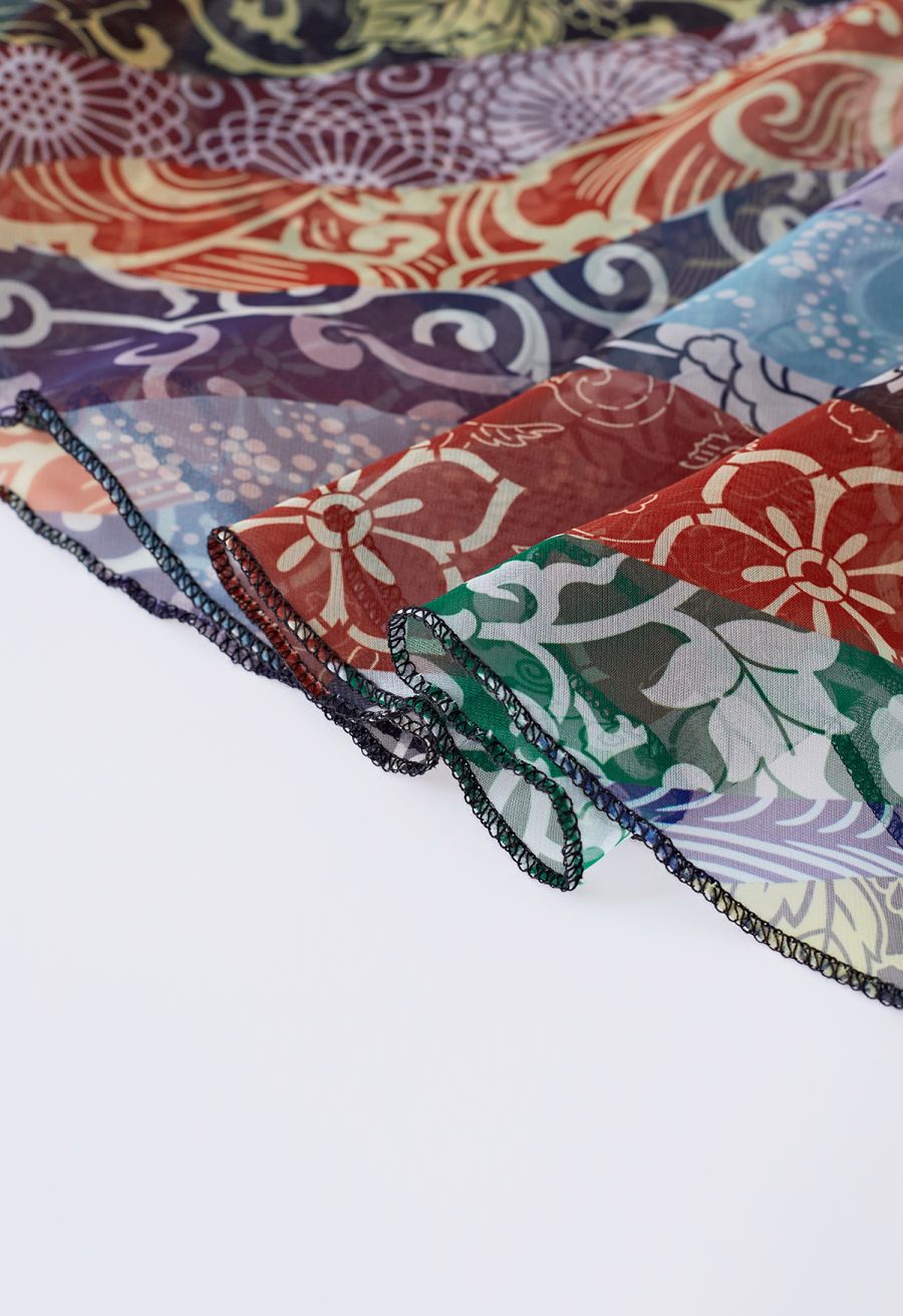Bohemian Blossom Print Chiffon Maxi Skirt