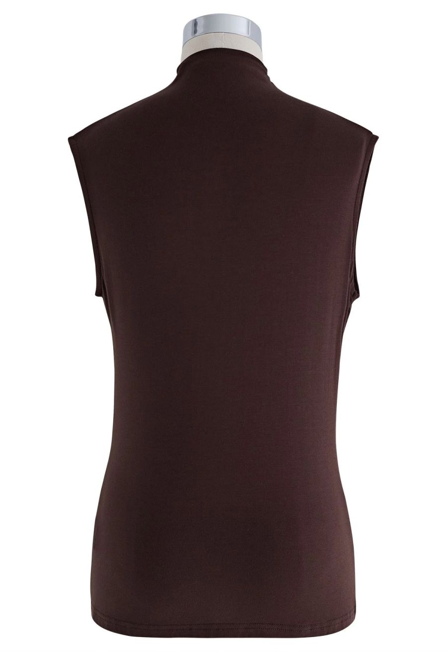 Ruched Detail Sleeveless Top in Brown