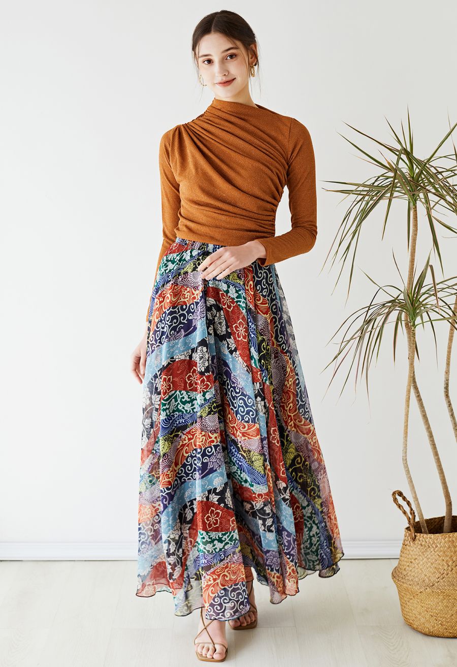 Bohemian Blossom Print Chiffon Maxi Skirt