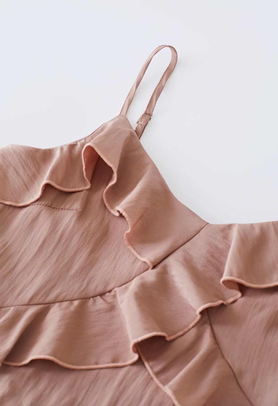 Side Slit Tiered Ruffle Cami Dress in Pink