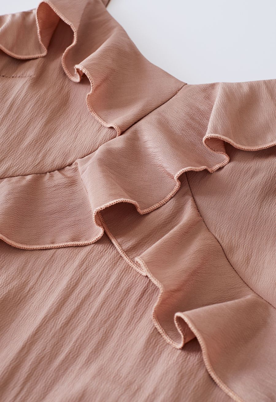 Side Slit Tiered Ruffle Cami Dress in Pink