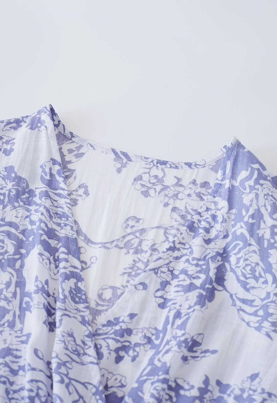 Branch Printed Flutter Sleeve Faux-Wrap Dress