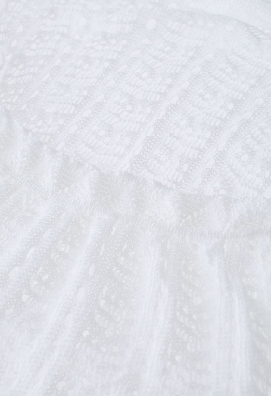 Open Back Hollow Out Knit Cover Up in White