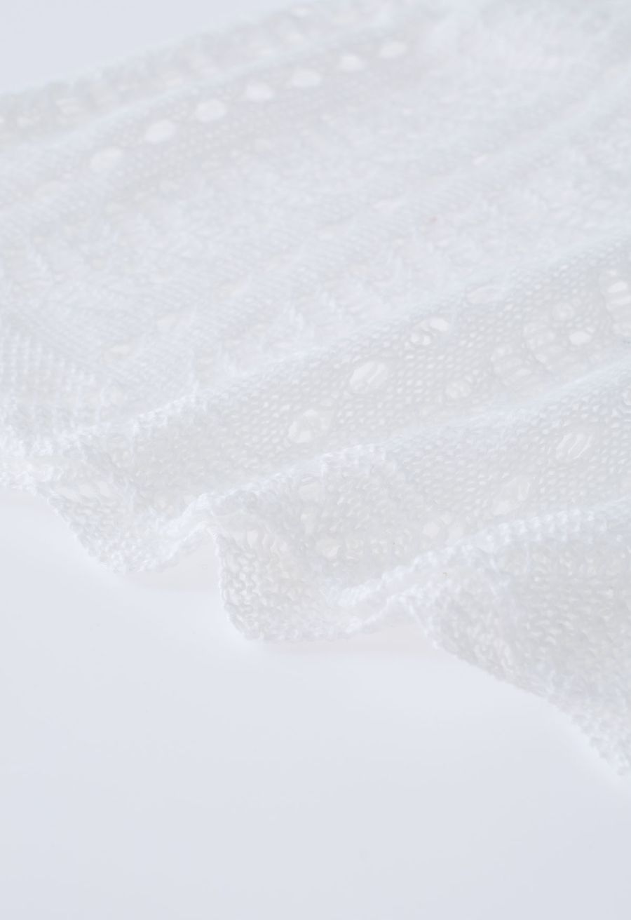 Open Back Hollow Out Knit Cover Up in White