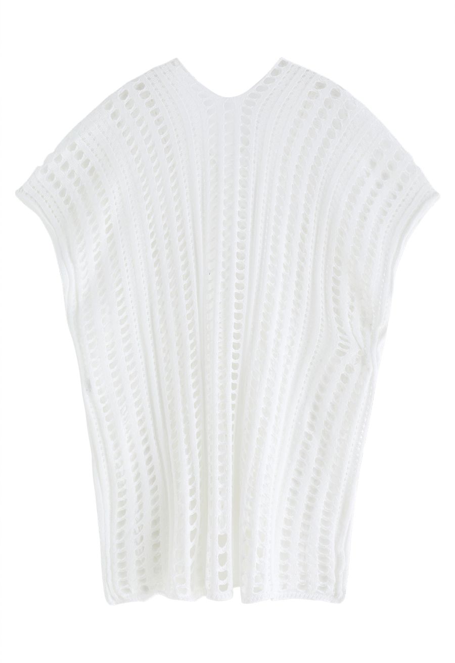 Side Slit Openwork Knit Cover Up in White