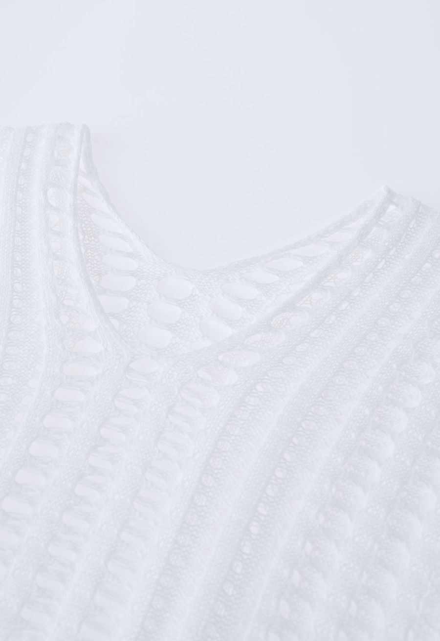 Side Slit Openwork Knit Cover Up in White