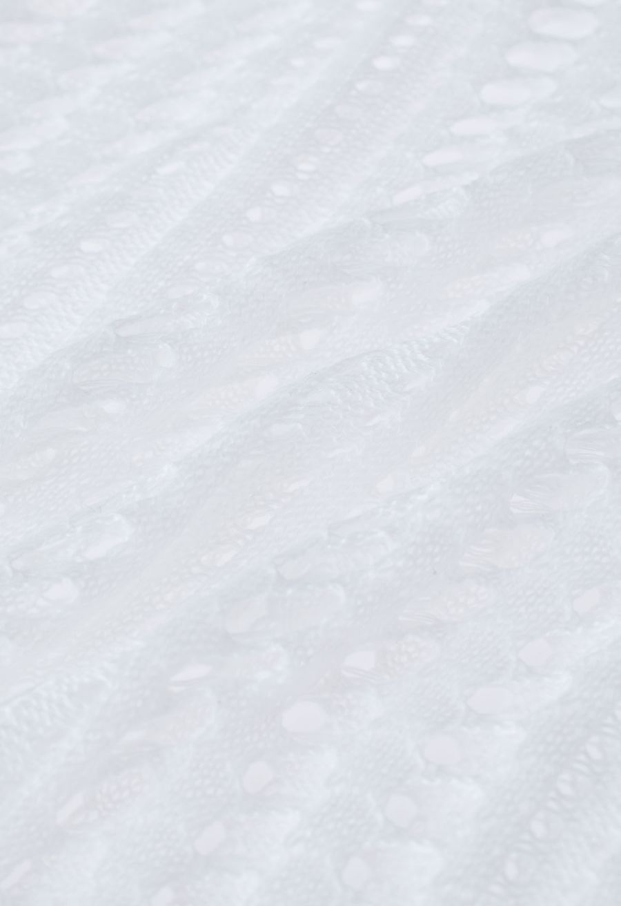 Side Slit Openwork Knit Cover Up in White