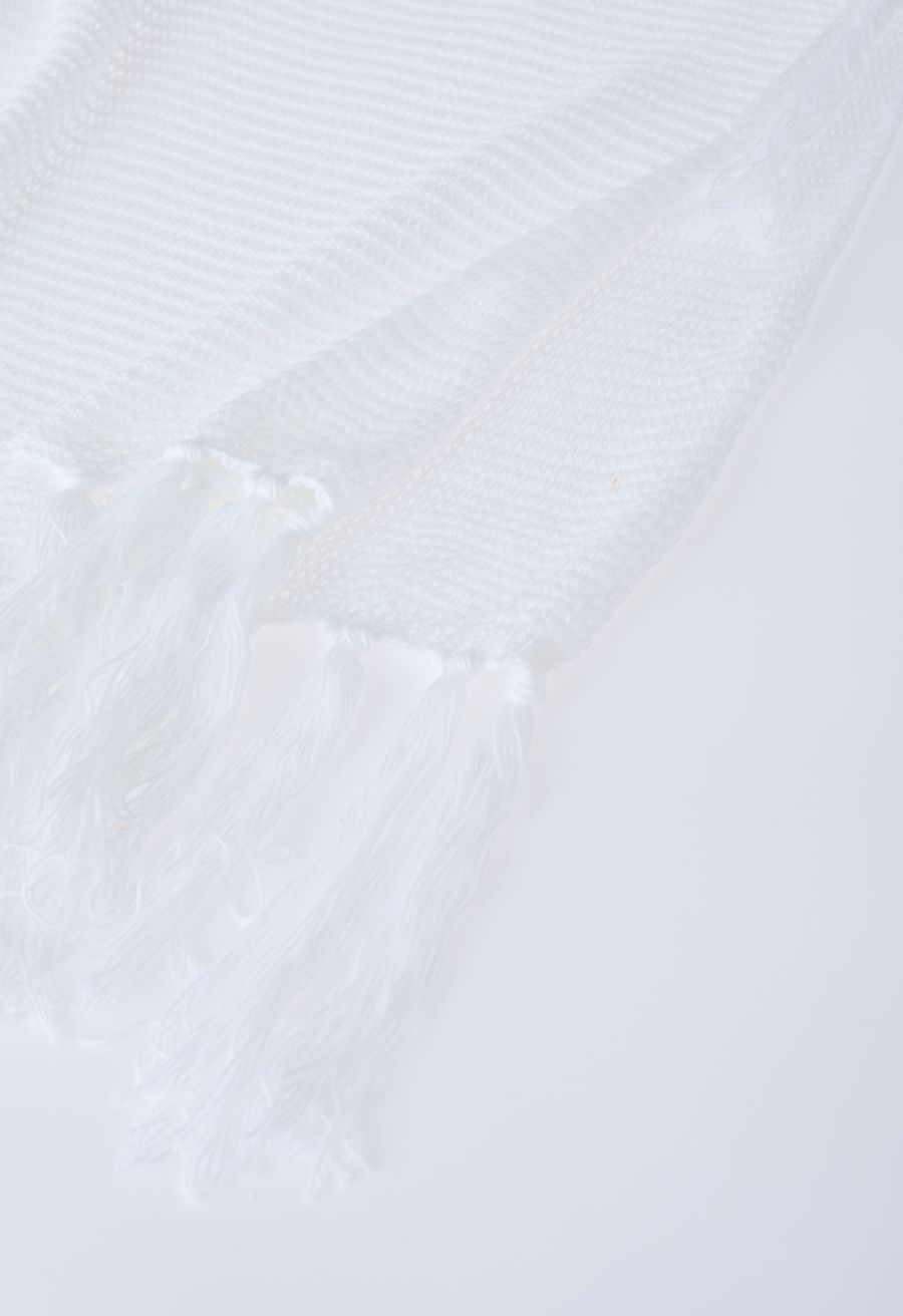 Fringed Hem Pointelle Knit Cover Up in White