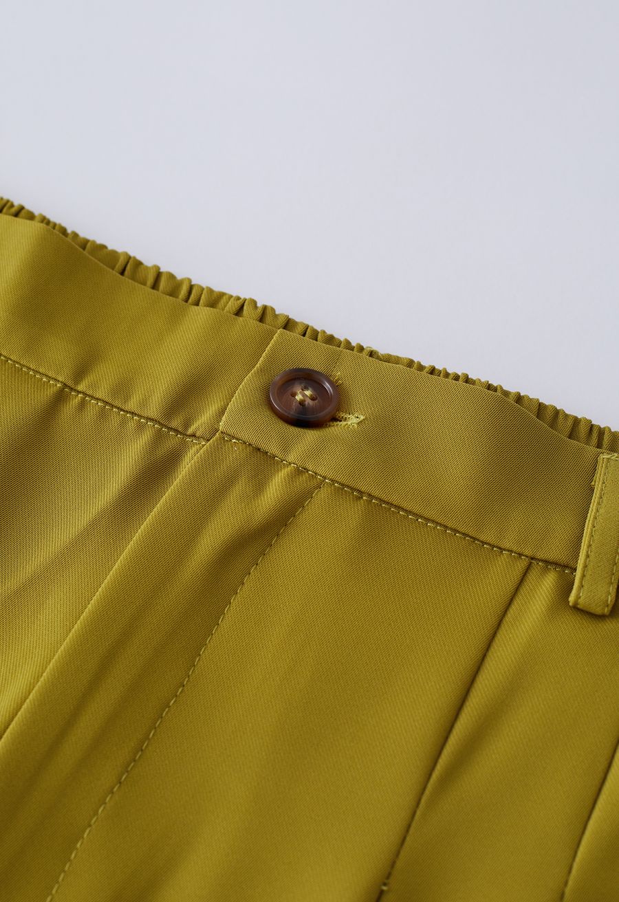 Pleated Detail Straight Leg Pants in Moss Green