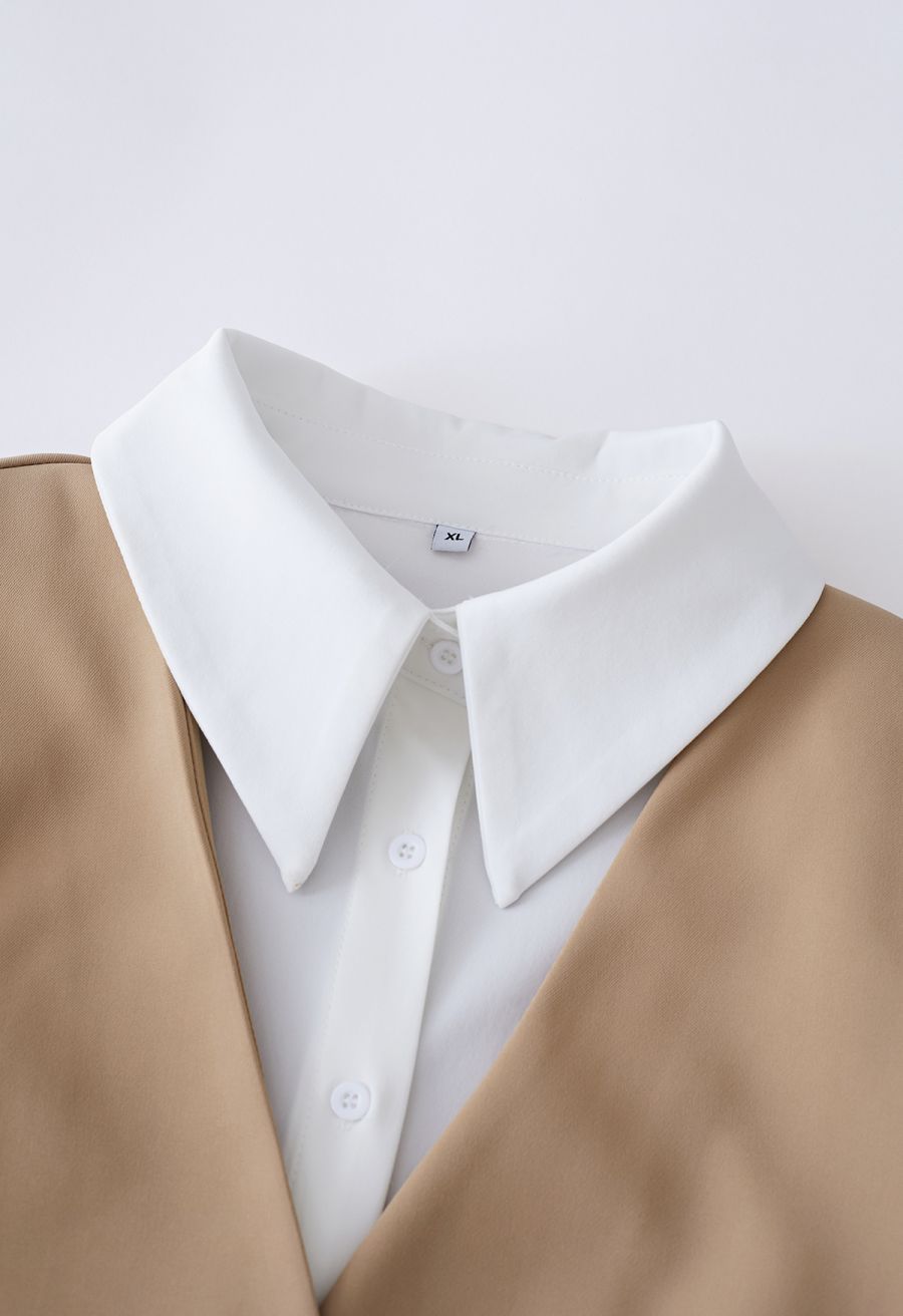 Sleek Fake Two-Piece Blazer in Tan