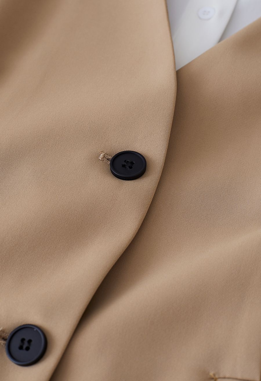 Sleek Fake Two-Piece Blazer in Tan
