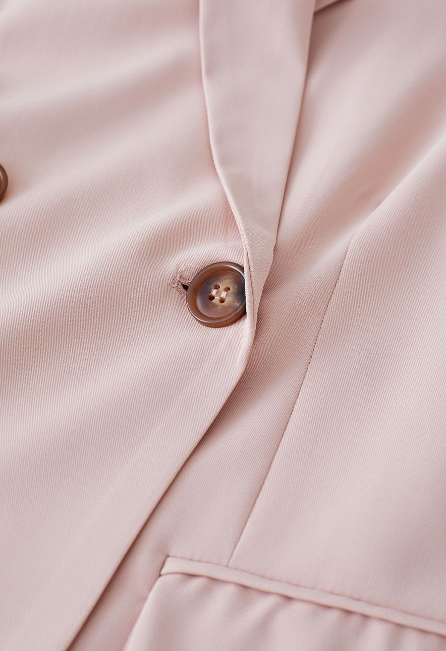 Flap Pockets Trim Short-Sleeve Blazer in Pink