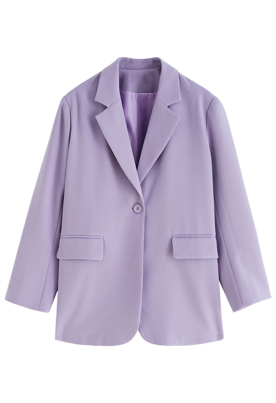 Solid Color Flap Pocket Blazer in Lilac