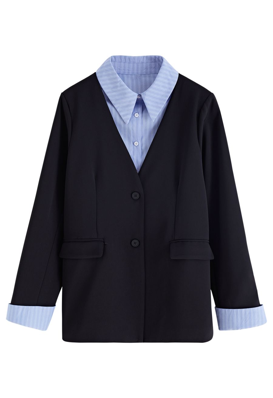 Sleek Fake Two-Piece Blazer in Black