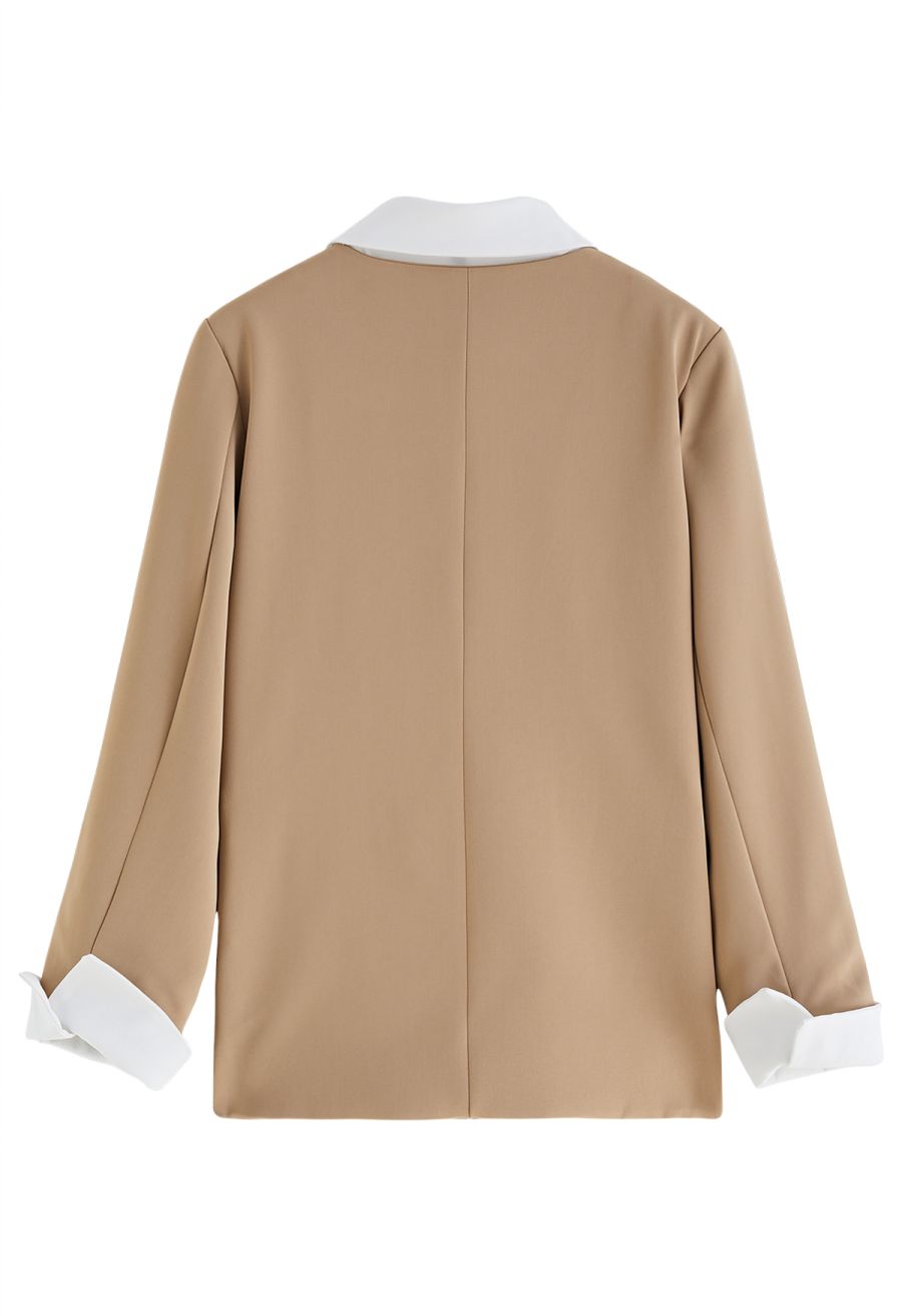 Sleek Fake Two-Piece Blazer in Tan