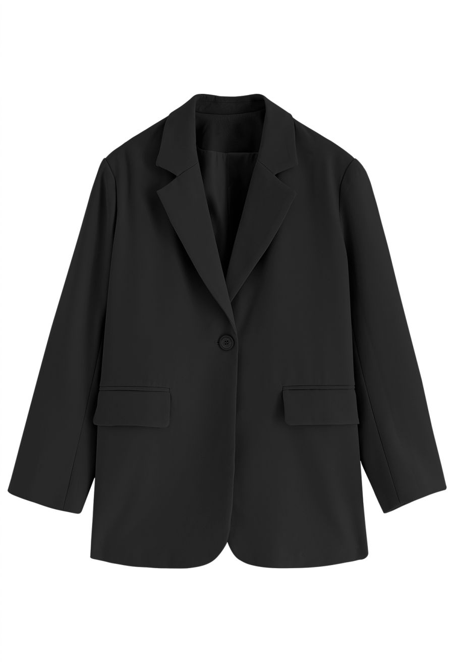Solid Color Flap Pocket Blazer in Black