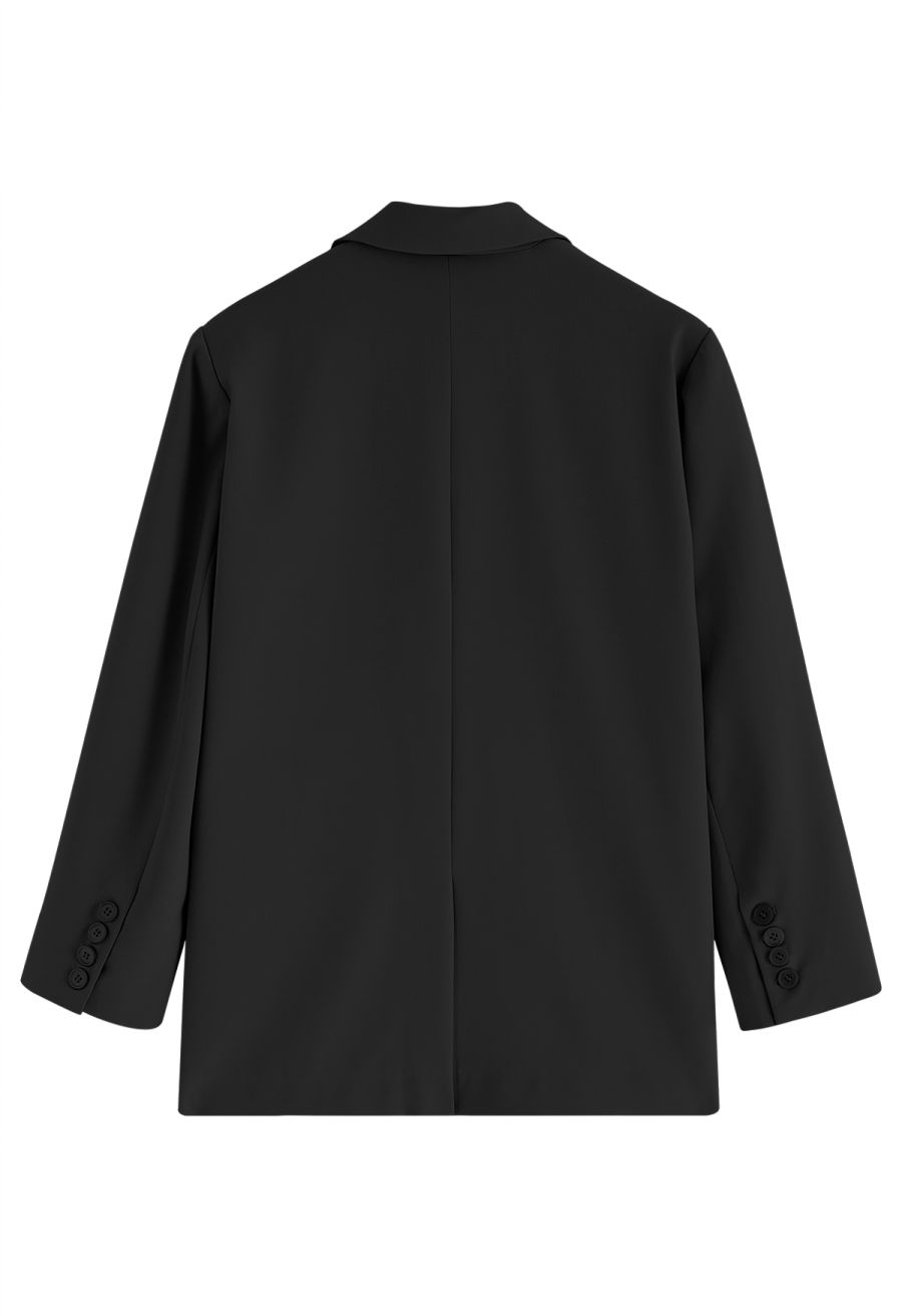 Solid Color Flap Pocket Blazer in Black