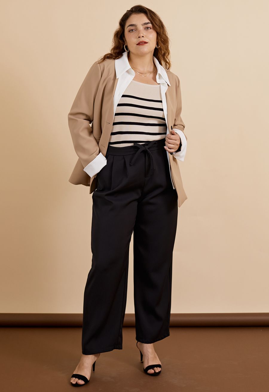 Sleek Fake Two-Piece Blazer in Tan