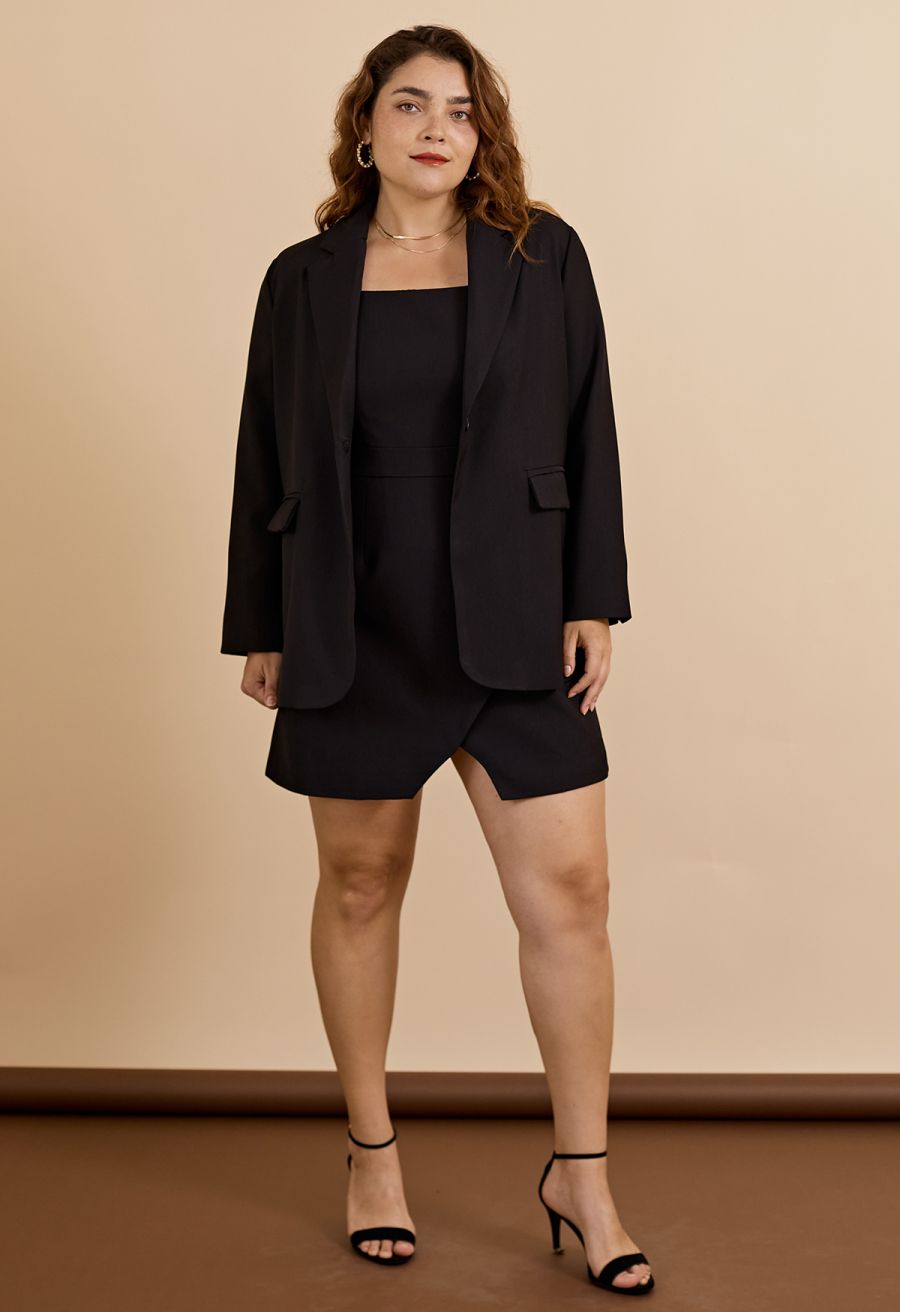 Solid Color Flap Pocket Blazer in Black