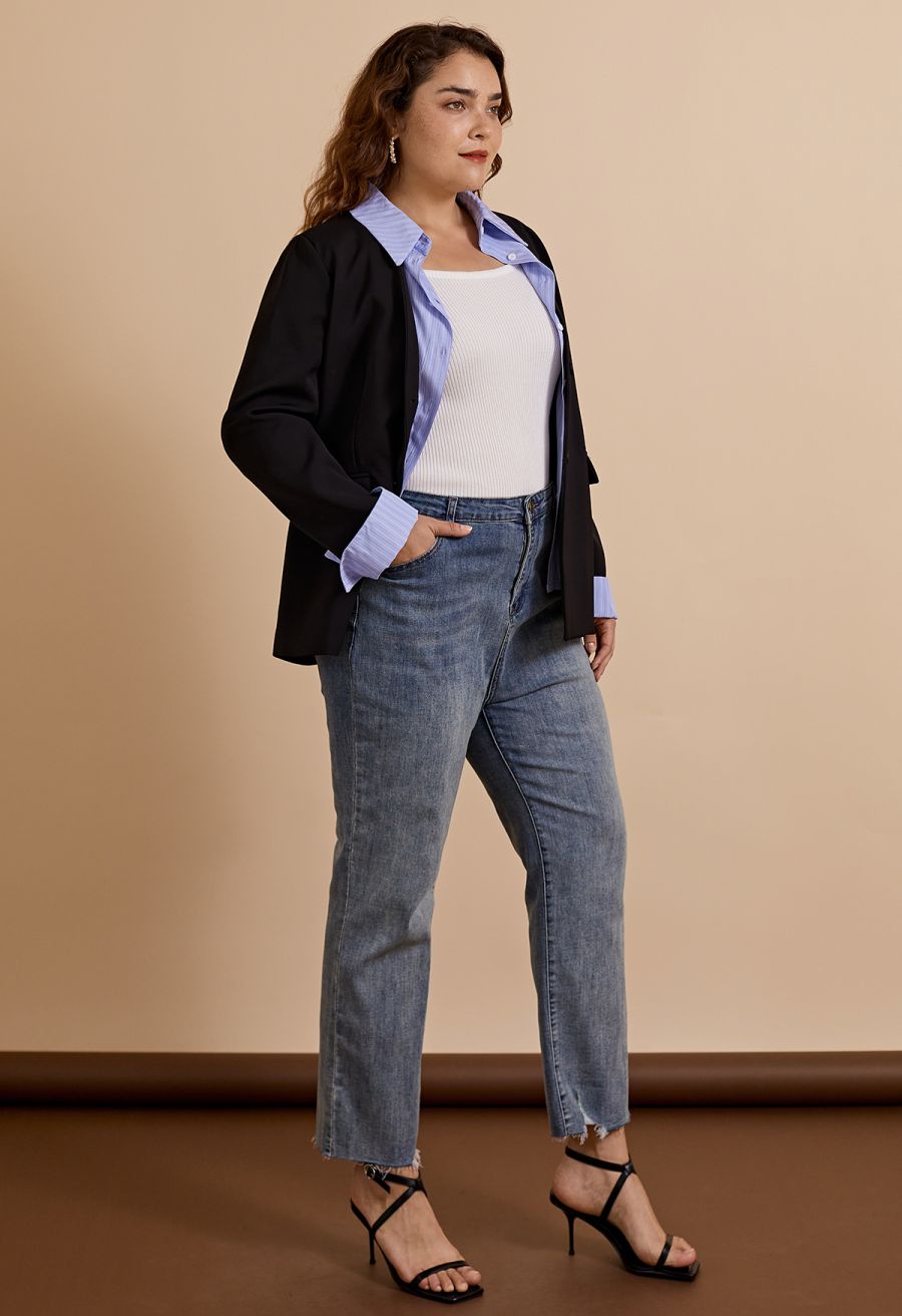 Sleek Fake Two-Piece Blazer in Black