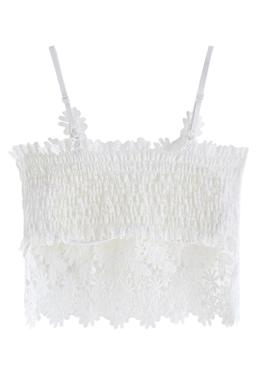 Exquisite Floral Crochet Bra Top in White