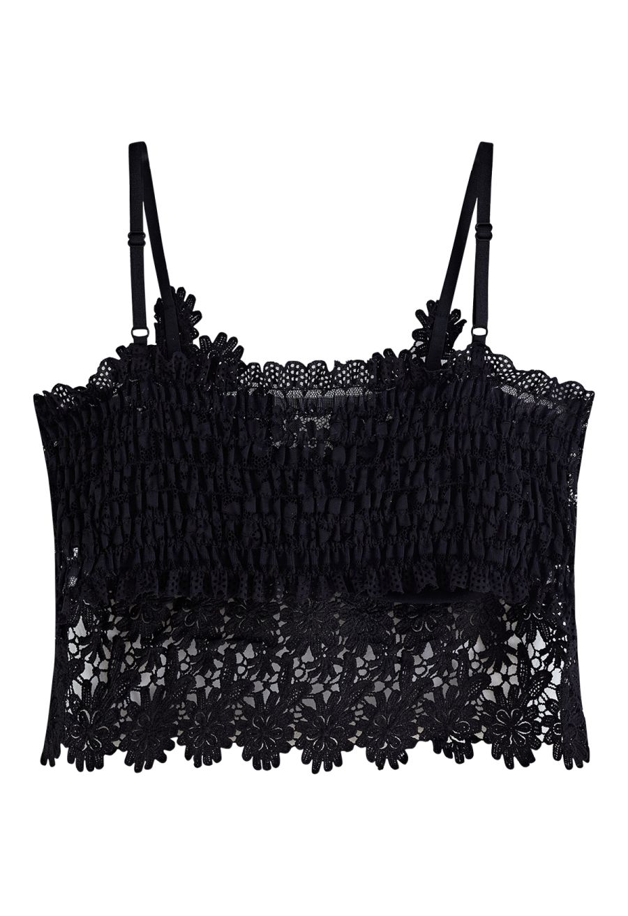 Exquisite Floral Crochet Bra Top in Black