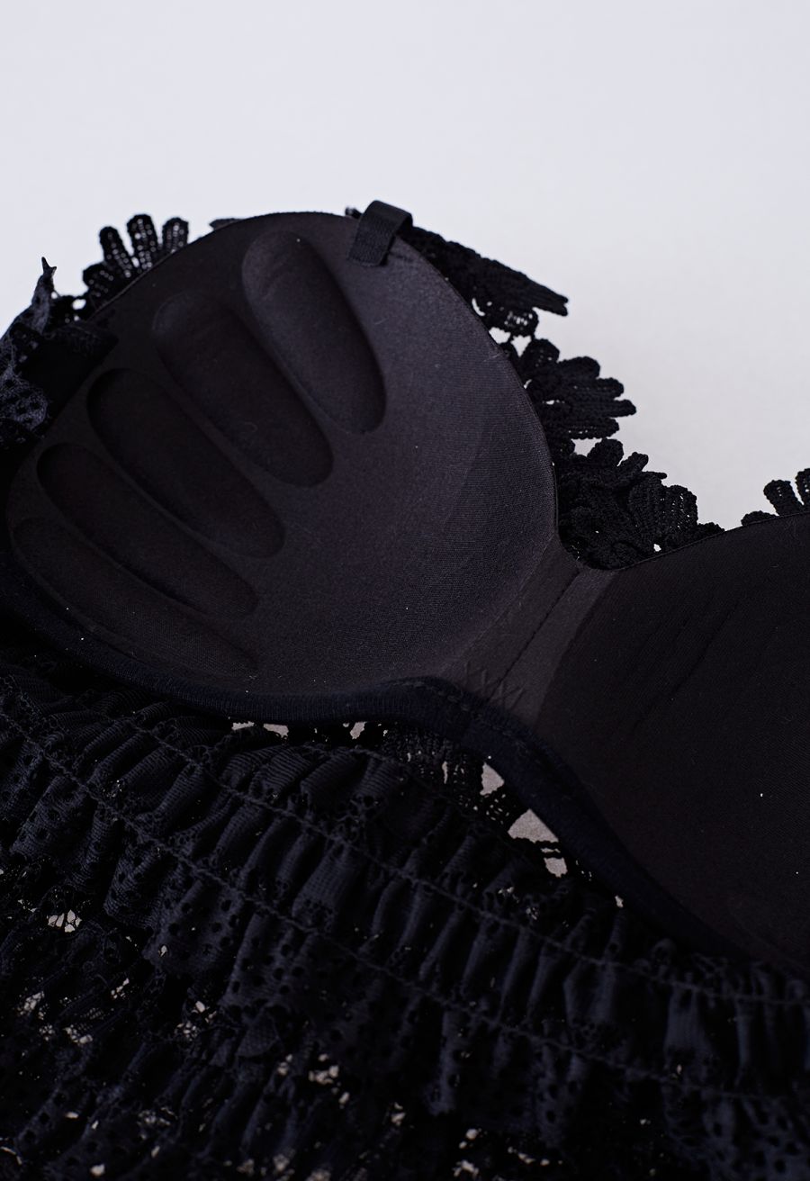 Exquisite Floral Crochet Bra Top in Black