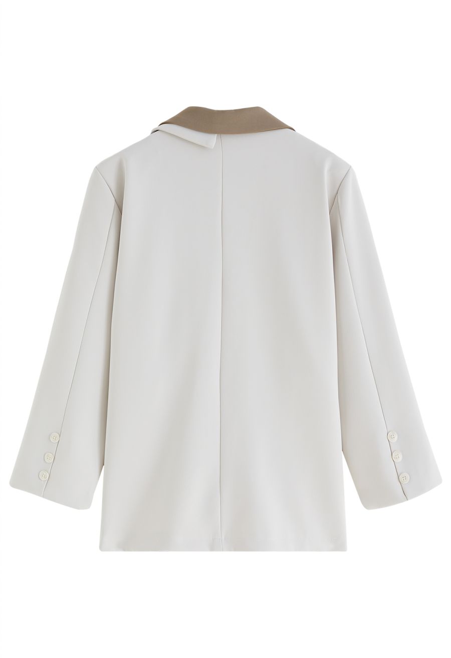 Contrast Notch Lapel Blazer in Ivory