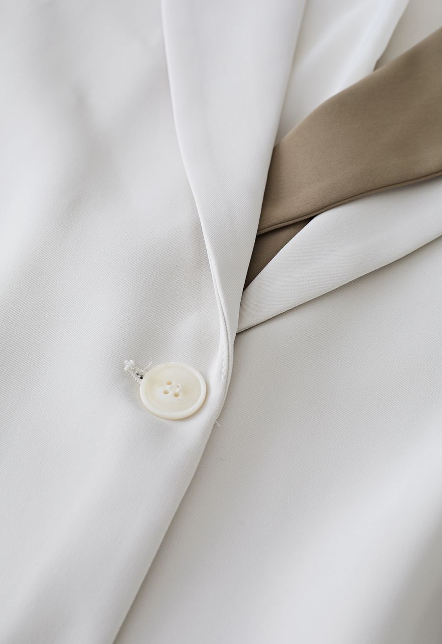 Contrast Notch Lapel Blazer in Ivory