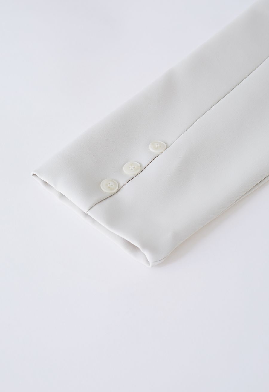 Contrast Notch Lapel Blazer in Ivory
