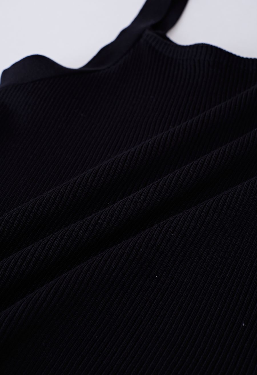 Stretchy Ribbed Knit Cami Top in Black