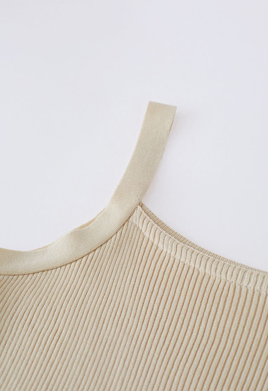 Stretchy Ribbed Knit Cami Top in Light Tan