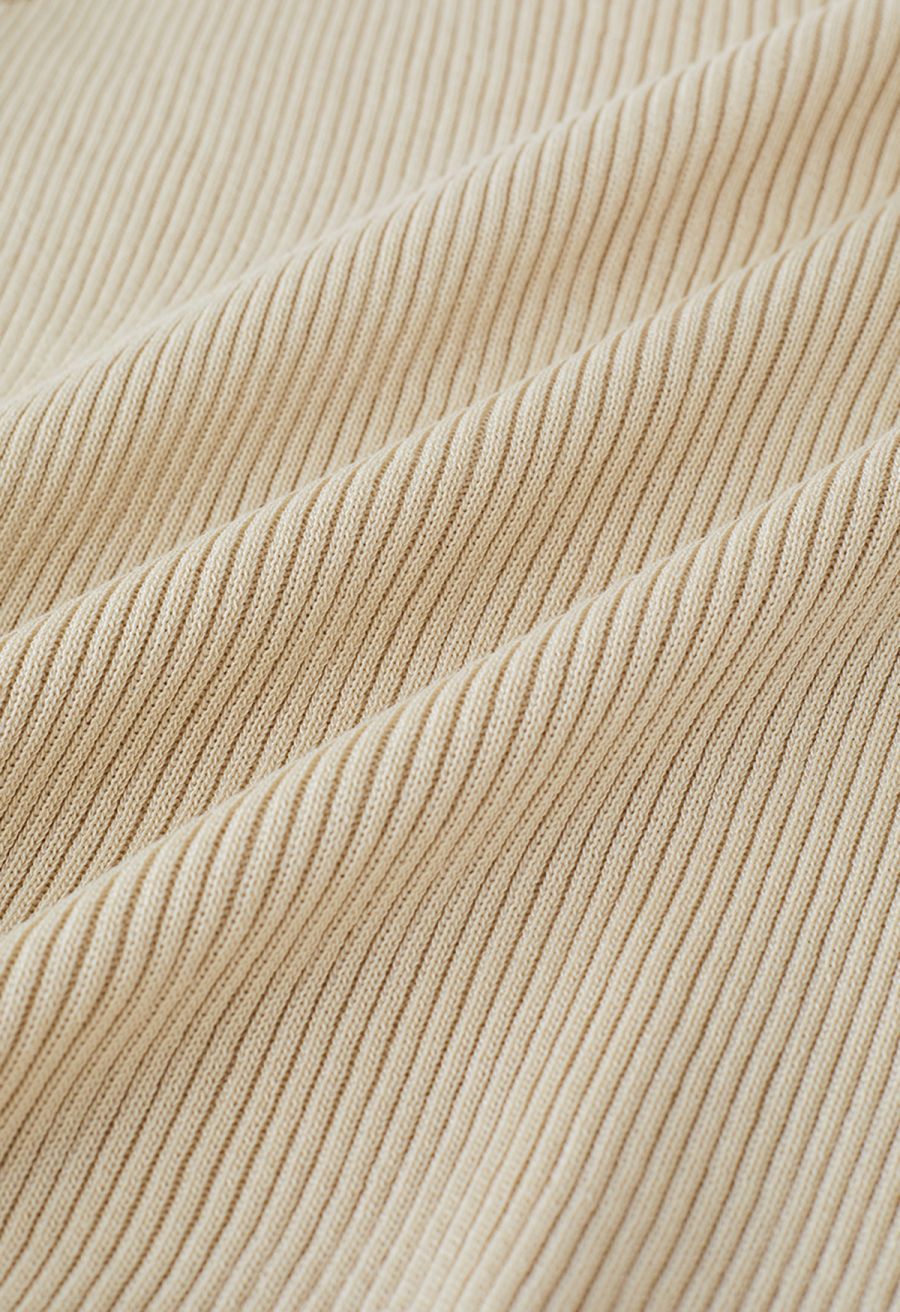 Stretchy Ribbed Knit Cami Top in Light Tan