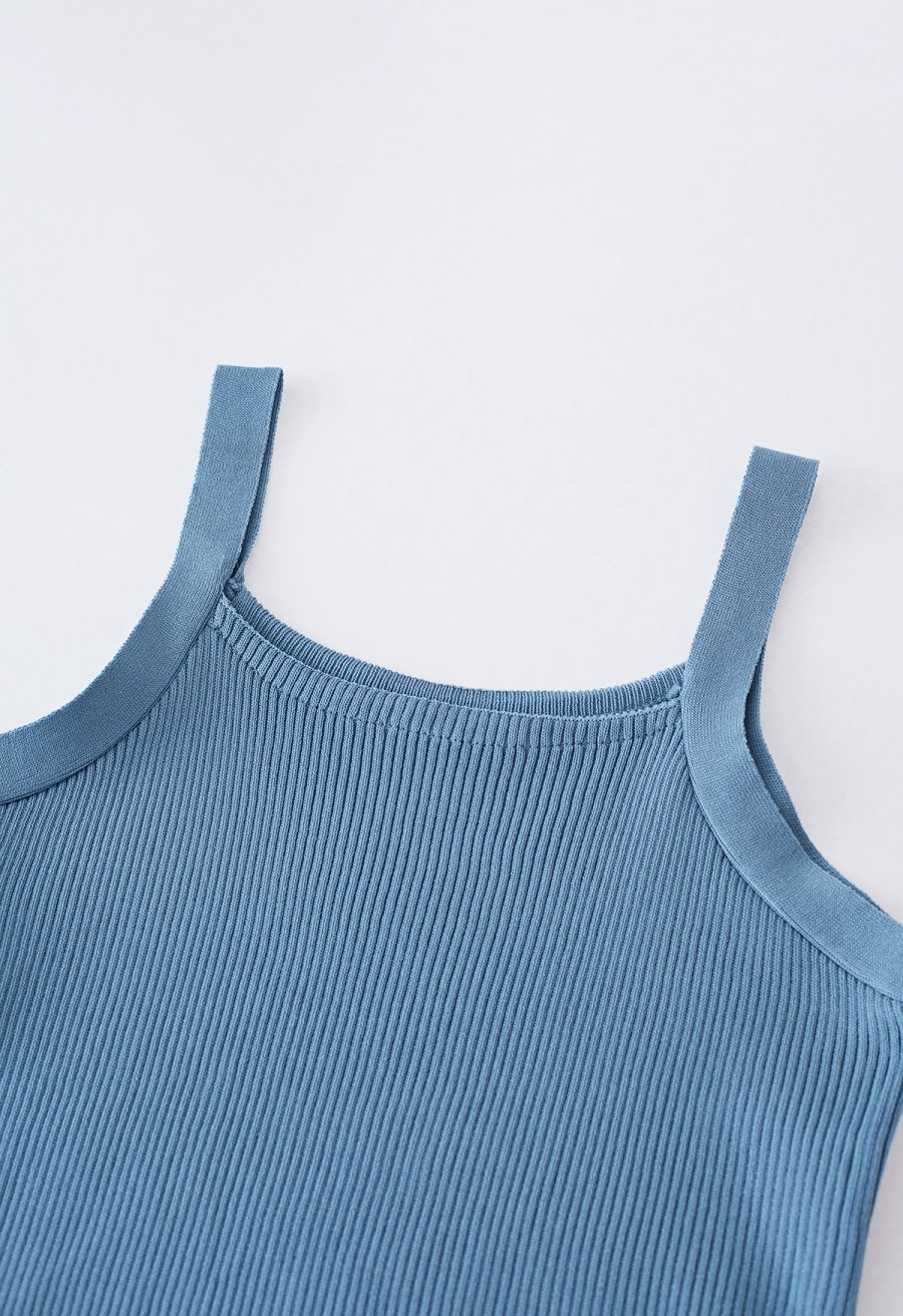 Stretchy Ribbed Knit Cami Top in Dusty Blue