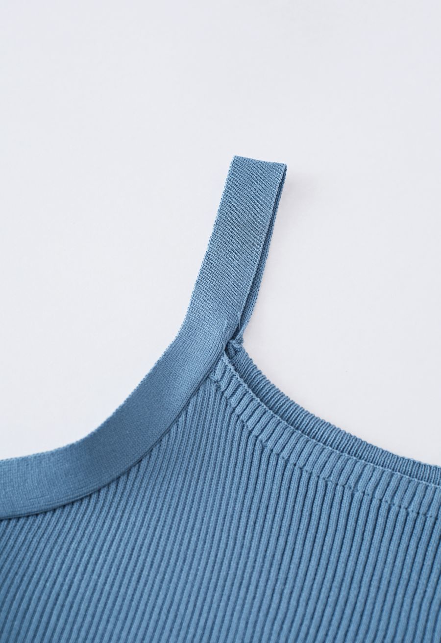 Stretchy Ribbed Knit Cami Top in Dusty Blue