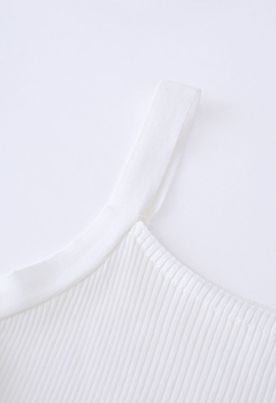 Stretchy Ribbed Knit Cami Top in White
