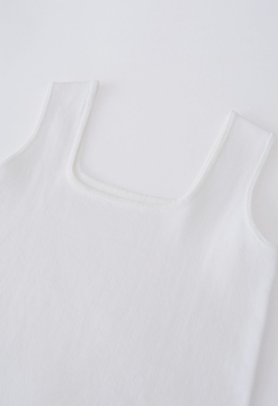 Chic Square Neck Knit Tank Top in White
