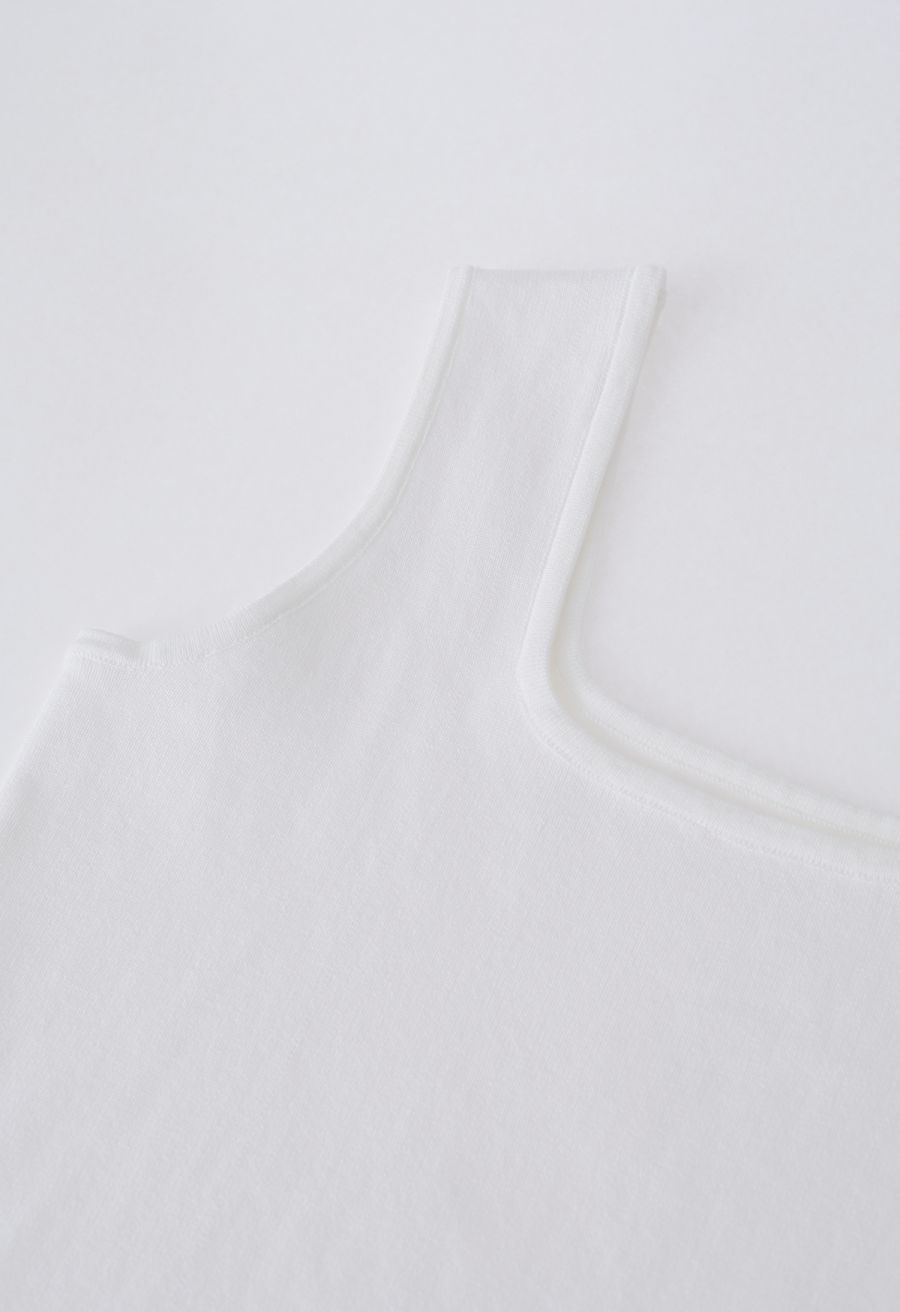 Chic Square Neck Knit Tank Top in White