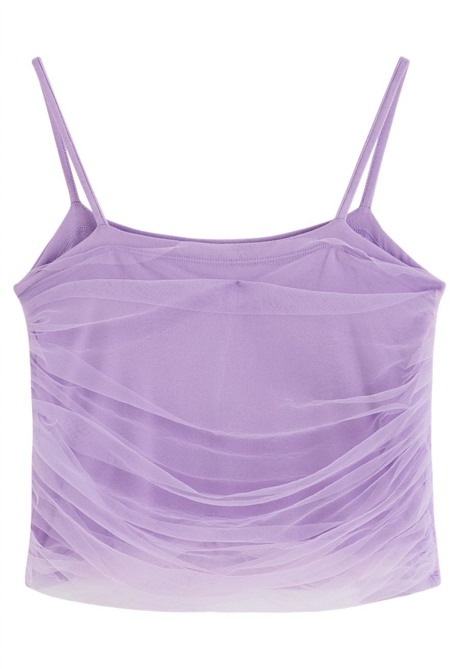 Ruched Mesh Cami Top in Lilac