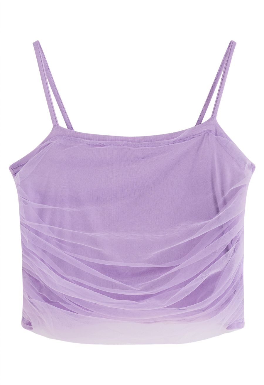 Ruched Mesh Cami Top in Lilac